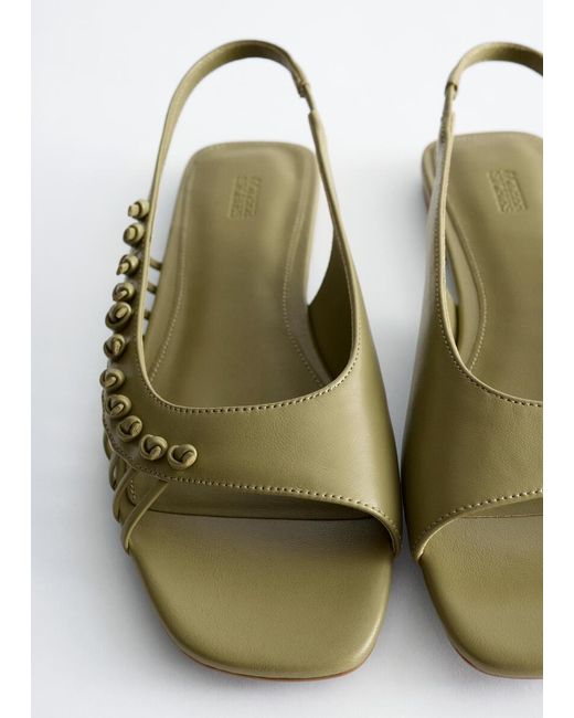 & Other Stories Green Leather Slingback Sandals