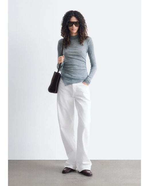 & Other Stories Blue Mock-Neck Wool Jersey Top