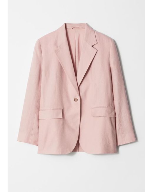 & Other Stories Pink Single-Breasted Linen Blazer