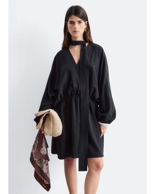 & Other Stories Black Scarf-Detail Wrap Mini Dress