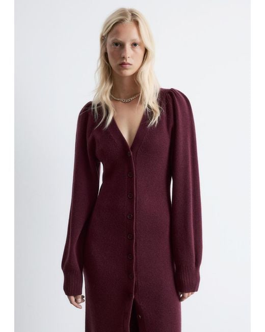 & Other Stories Purple Puff-Sleeve Wool Maxi Dress