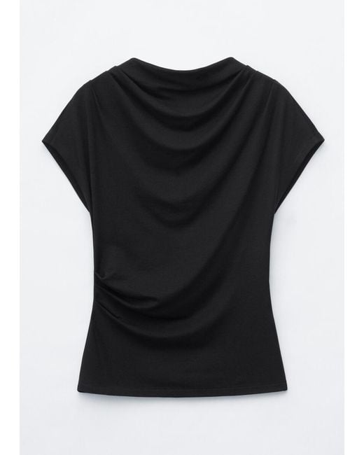 & Other Stories Black Draped Cowl-Neck Top