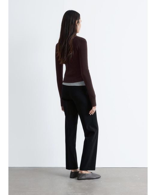 & Other Stories Brown Rib-Knit Merino Wool Polo Top