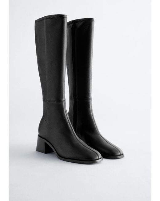 & Other Stories Black High-Shaft Leather Sock Boot
