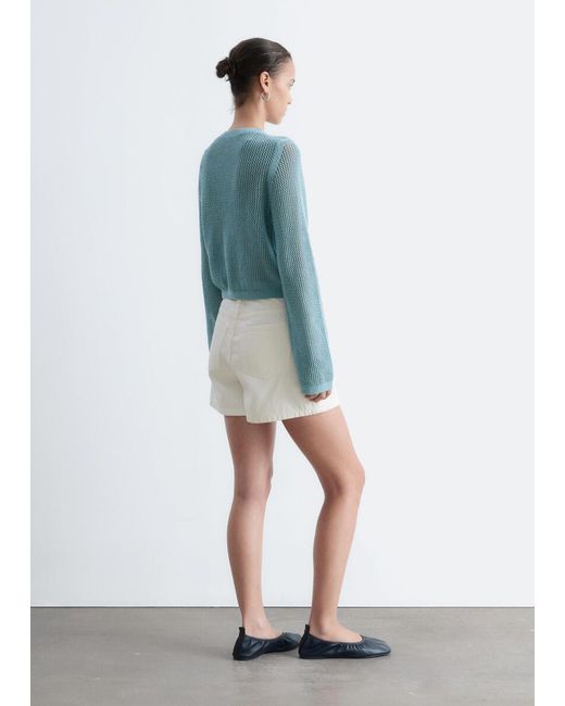 & Other Stories Blue Open-Knit Cotton Cardigan