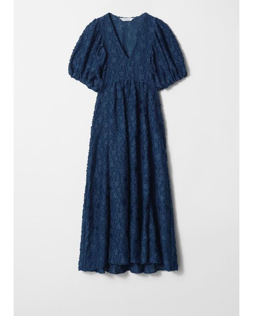 & Other Stories Blue Maxikleid Mit Puffärmeln
