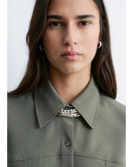 & Other Stories Gray Balloon-Sleeved Tapered Shirt