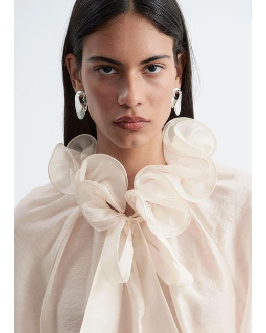 & Other Stories Natural Ruffle Neck Voluminous Blouse
