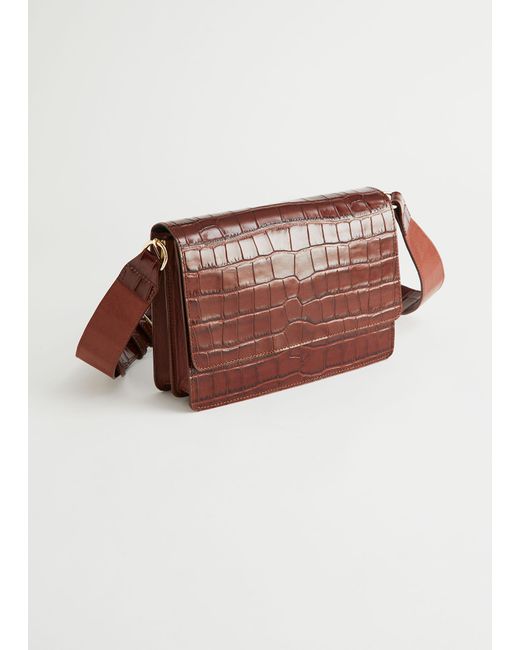 & Other Stories Brown Patent Leather Croc Embossed Bag