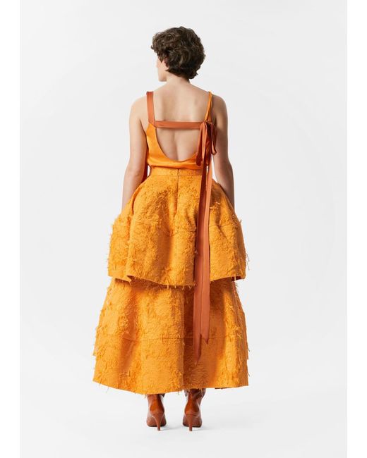 & Other Stories Orange Voluminous Ruffle Midi Skirt