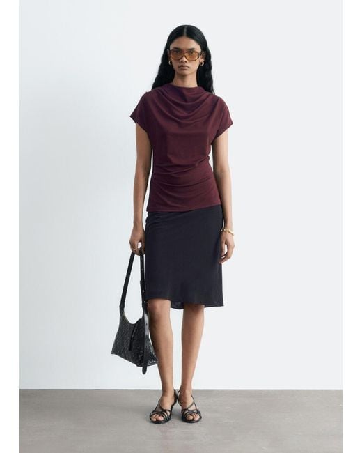 & Other Stories Red Draped Cowl-Neck Top