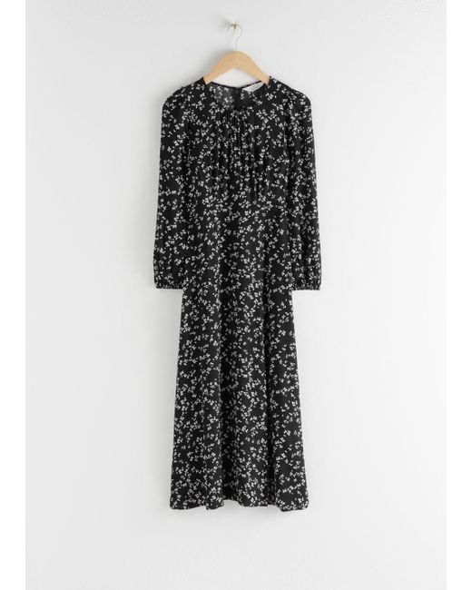 long sleeve black floral midi dress