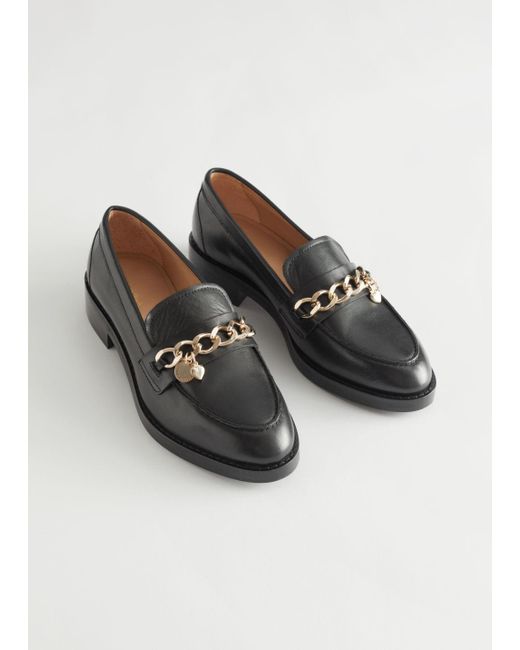 & Other Stories Black Chain Embellished Leather Loafers