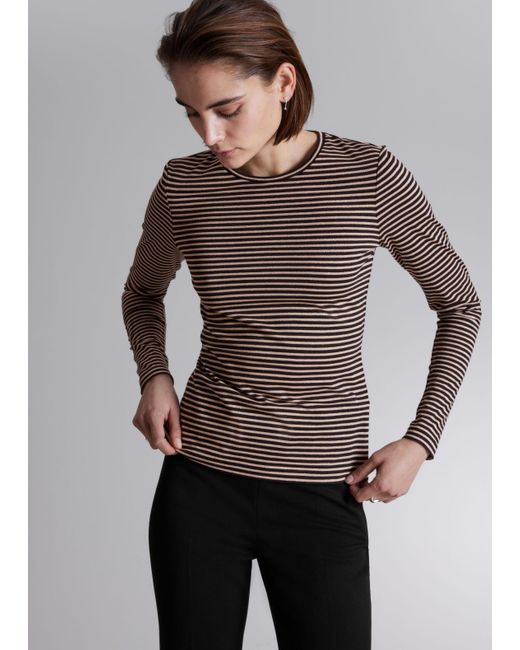 & Other Stories Gray Striped Glitter Top