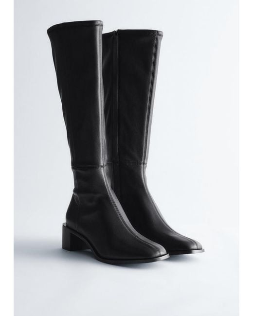 & Other Stories Gray Knee-High Nappa Sock Boots