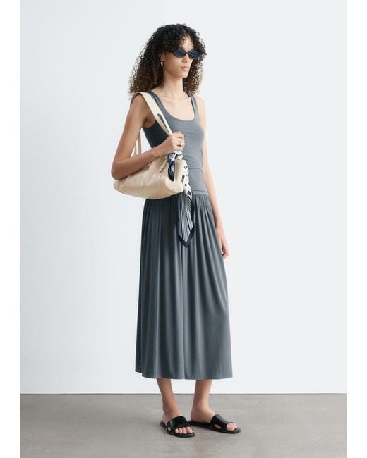 & Other Stories Blue Gathered Jersey Maxi Dress