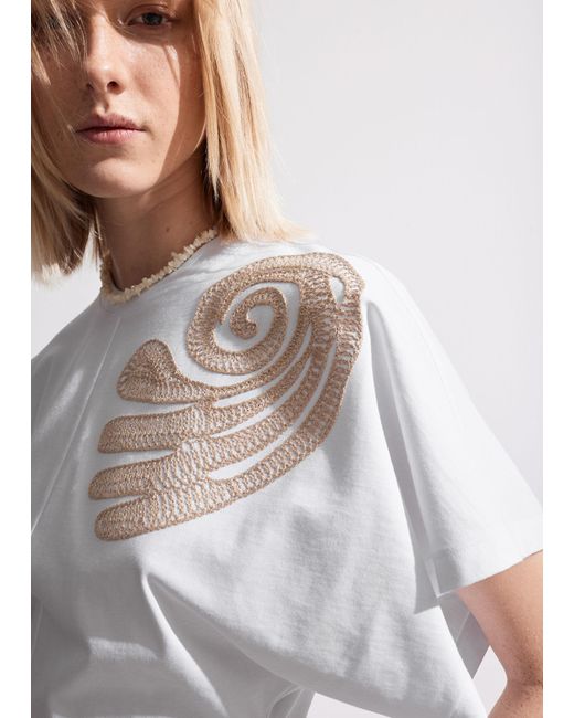 & Other Stories White Embroidered T-shirt Mini Dress