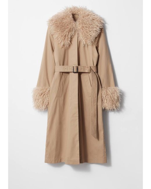 & Other Stories Natural Faux Fur Collar Coat
