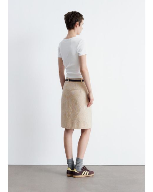 & Other Stories White A-Line Jacquard Midi Skirt