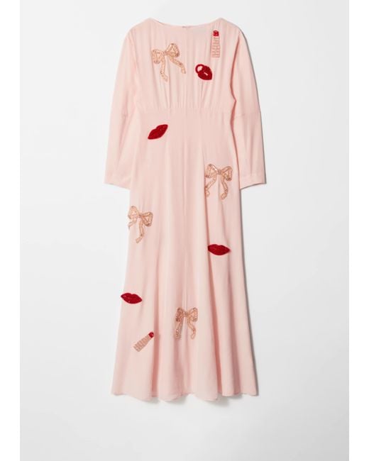 & Other Stories Pink Bead-Embroidery Maxi Dress