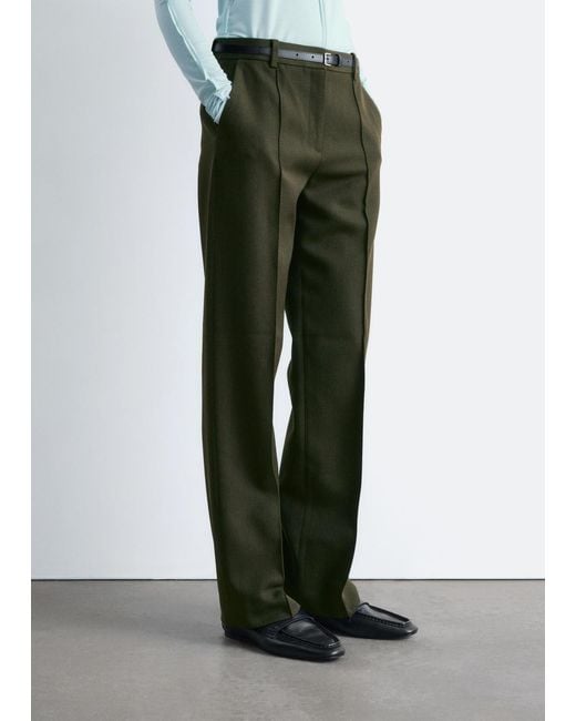 & Other Stories Green Wool-Blend Tailored Trousers
