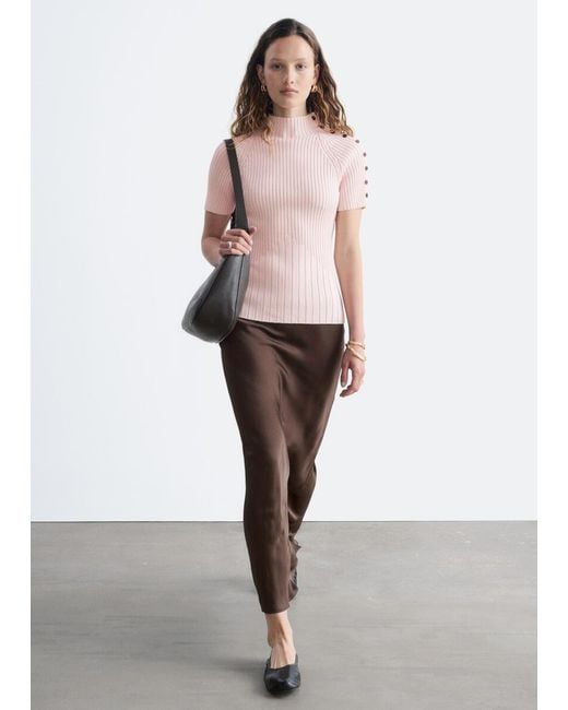 & Other Stories Pink Mock-Neck Ribbed Top