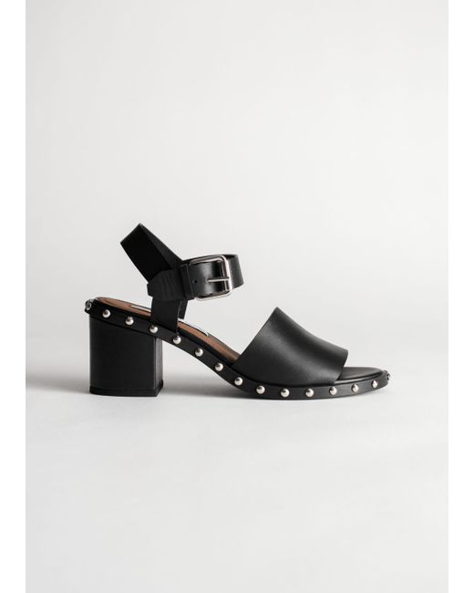 & Other Stories Black Studded Leather Heeled Sandals