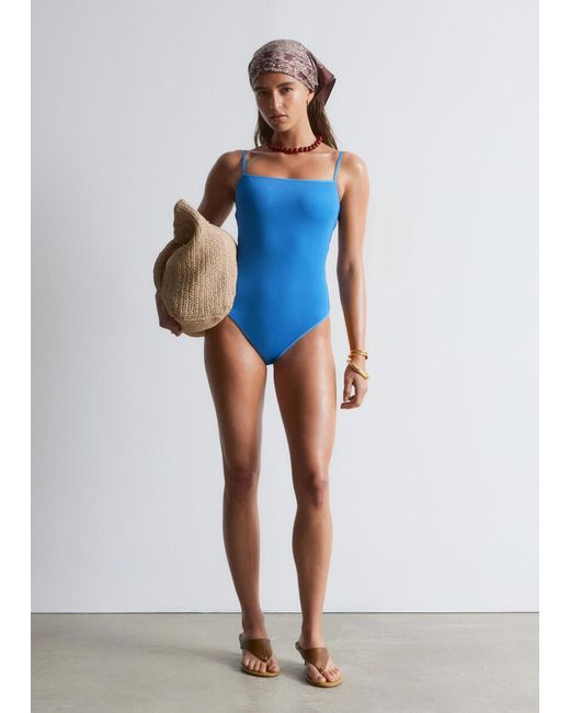 & Other Stories Blue Square-Neck Swimsuit