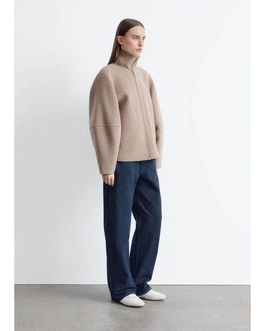 & Other Stories Natural Zip-Up Wool Jacket