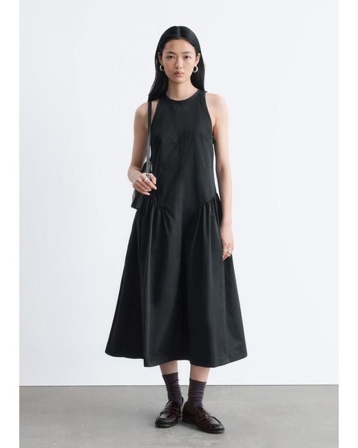 & Other Stories Black Flared Midi Dress
