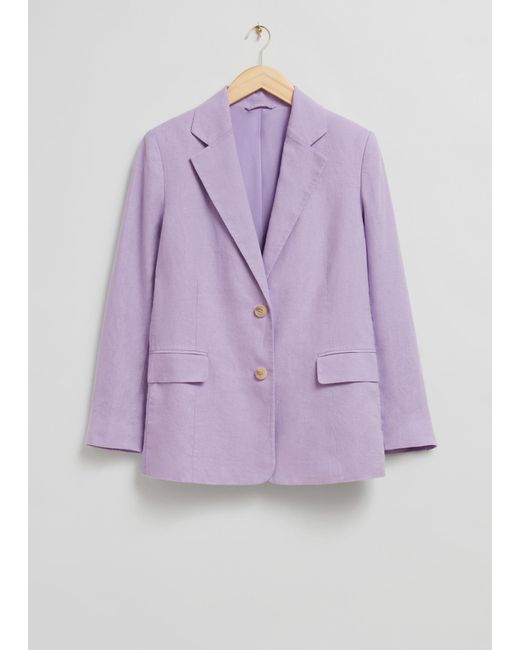& Other Stories Purple Single-breasted Linen Blazer