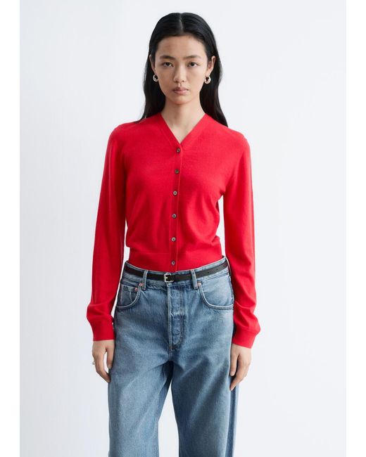 & Other Stories Red Cropped Cashmere Cardigan