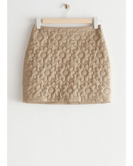 & Other Stories Natural Quilted Floral Mini Skirt
