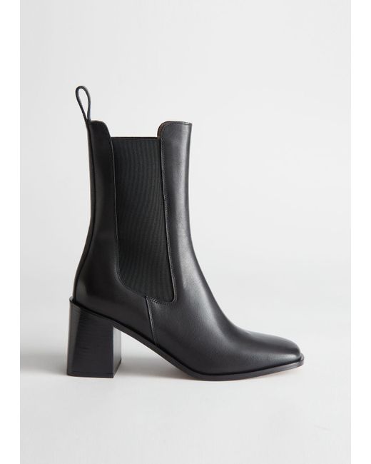 & Other Stories Black Heeled Leather Chelsea Boots