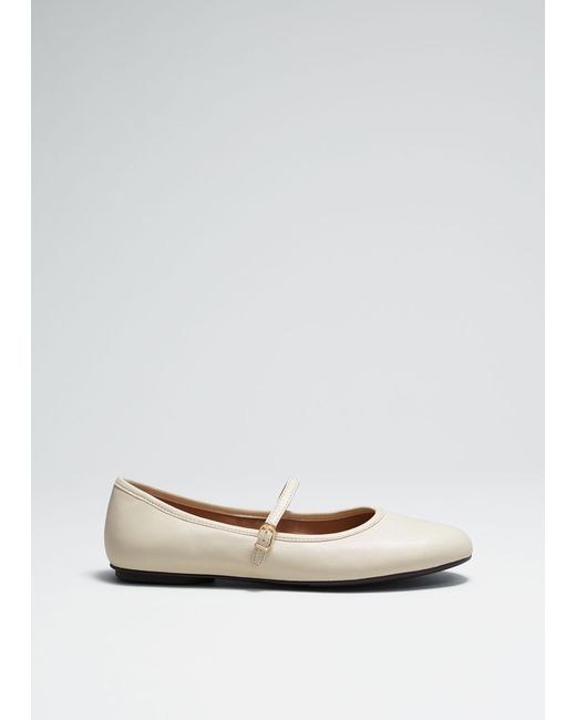 & Other Stories White Mary Jane Leather Ballerina Flats