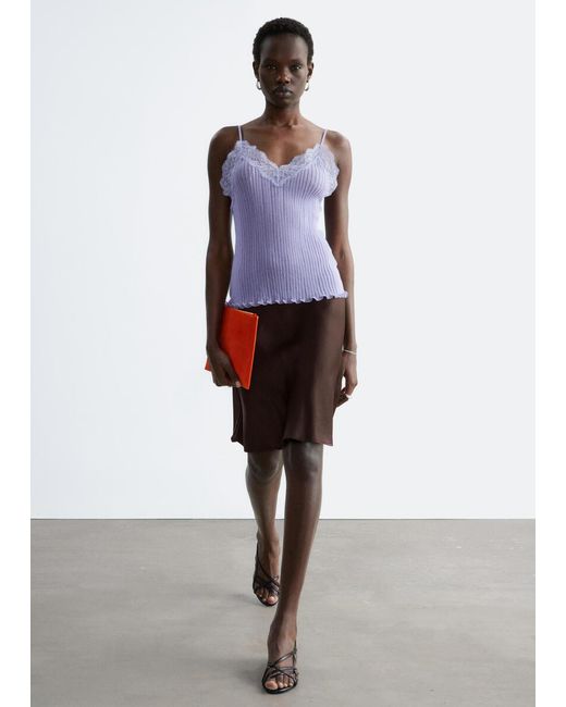 & Other Stories Purple Rib-Knit Lace Camisole