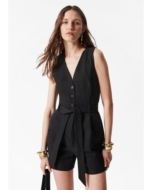 & Other Stories Black Tailored Playsuit