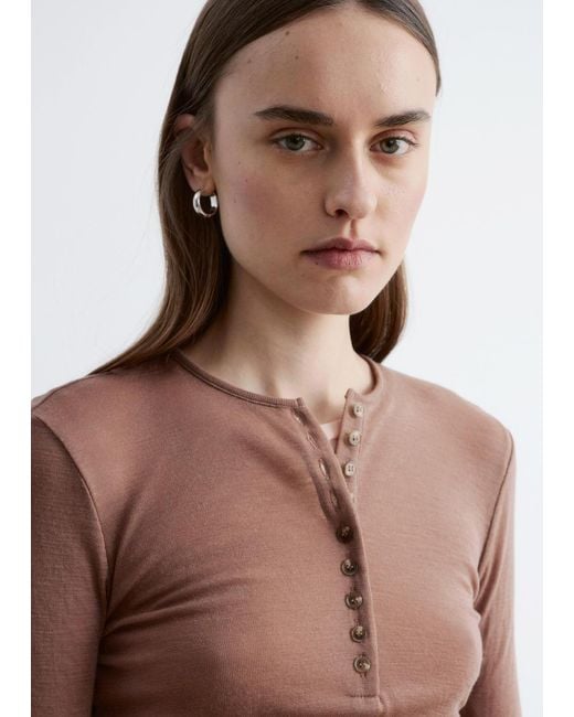 & Other Stories White Half-Placket Wool Top