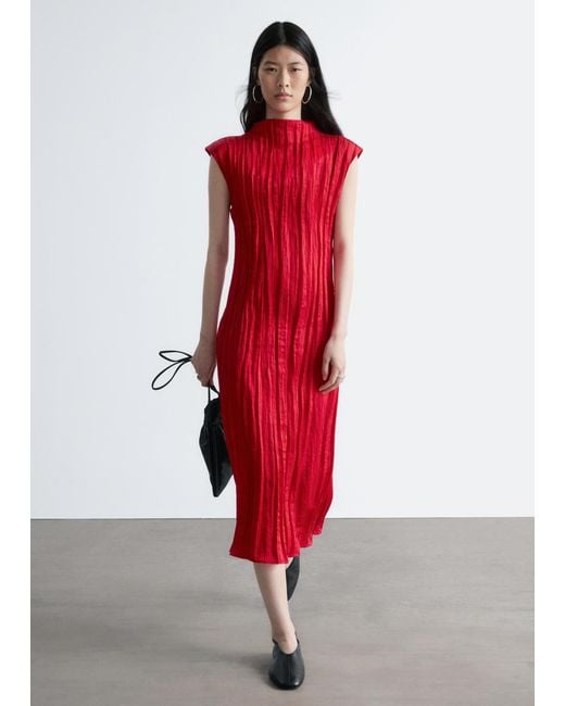 & Other Stories Red Crêpe Midi Dress