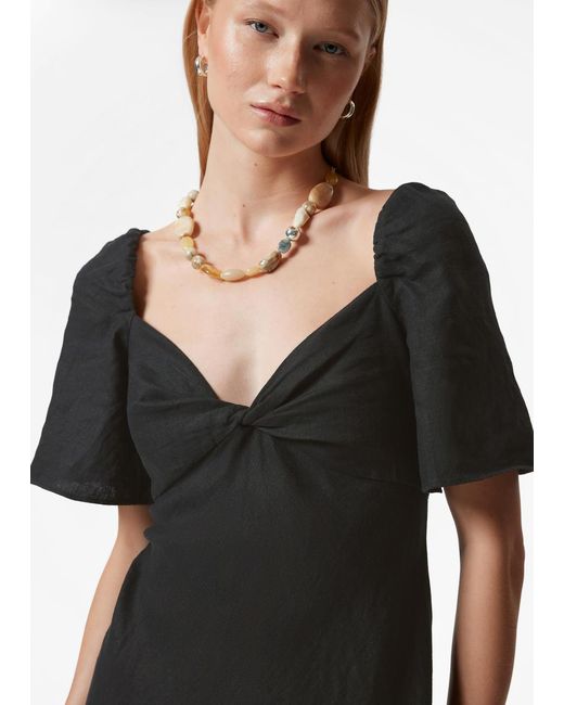 & Other Stories Black Linen Midi Dress