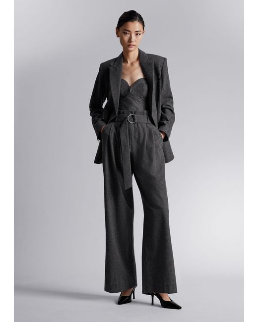 & Other Stories Gray Wide Paperbag-waist Trousers