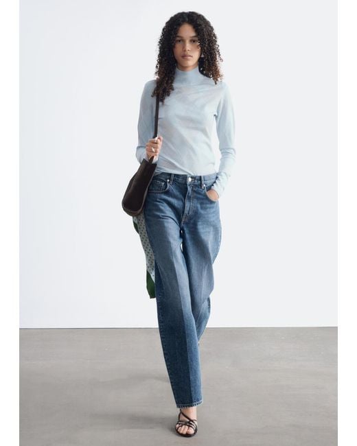 & Other Stories Blue Mock Neck Wool Top