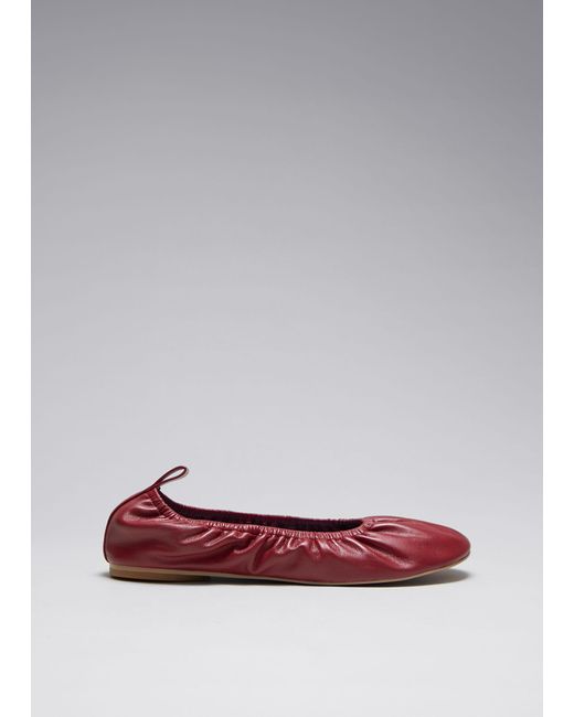 & Other Stories Pink Ruched Leather Ballet Flats