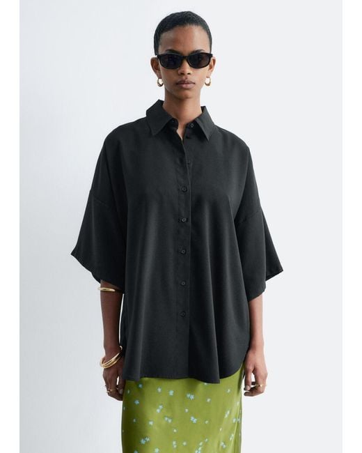 & Other Stories Black Oversized Quarter-Sleeve Shirt