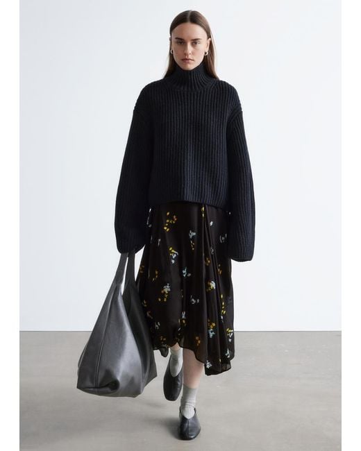 & Other Stories Black Asymmetric Midi Skirt