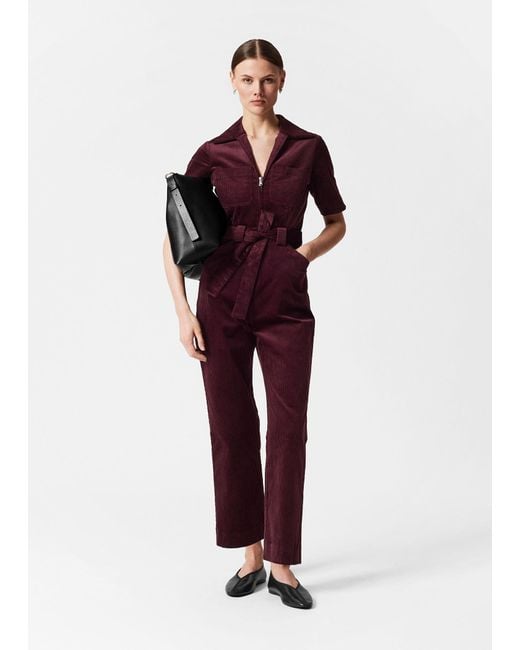 & Other Stories Red Belted Corduroy Jumpsuit