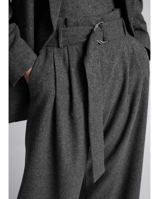 & Other Stories Gray Wide Paperbag-waist Trousers