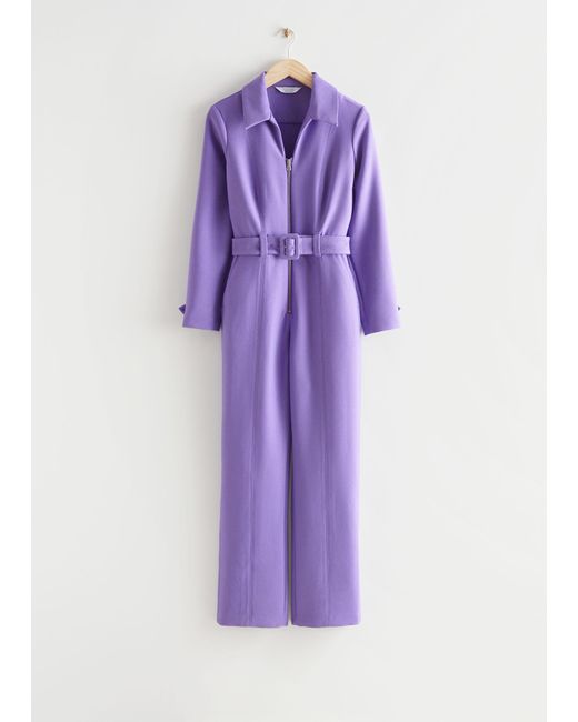 & Other Stories Purple Belted Collared Jumpsuit
