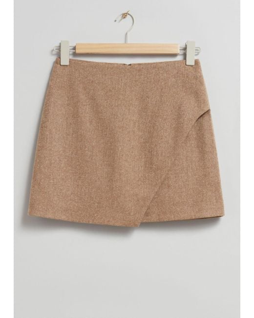 & Other Stories Natural Asymmetric Tweed Mini Skirt