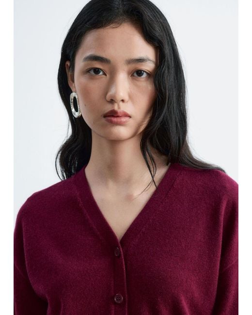 & Other Stories Red Wool Corset Rib Cardigan